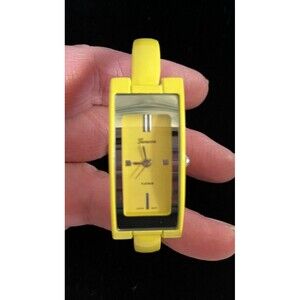 Vintage Geneva Platinum Yellow Hinged Cuff Watch 6937